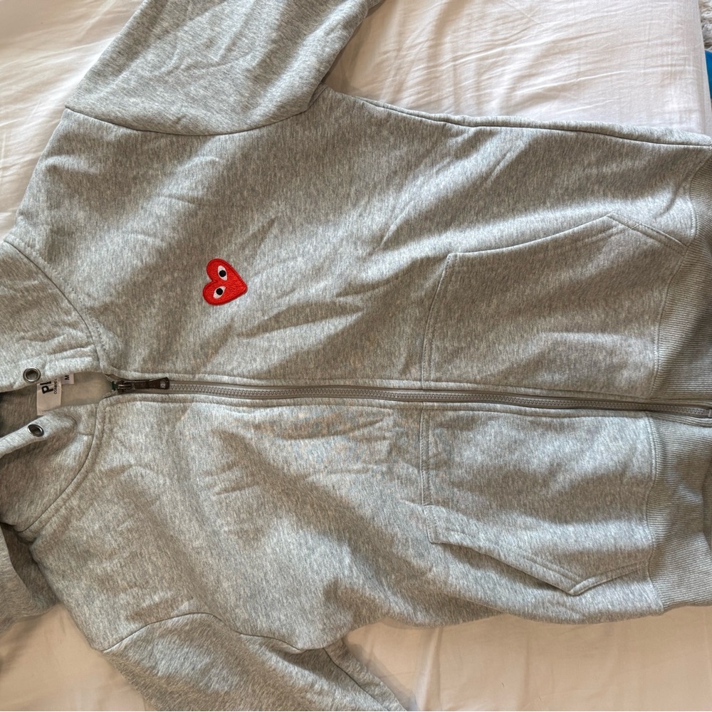 Comme des Garçons Gray Hoodie with Red Heart Patch